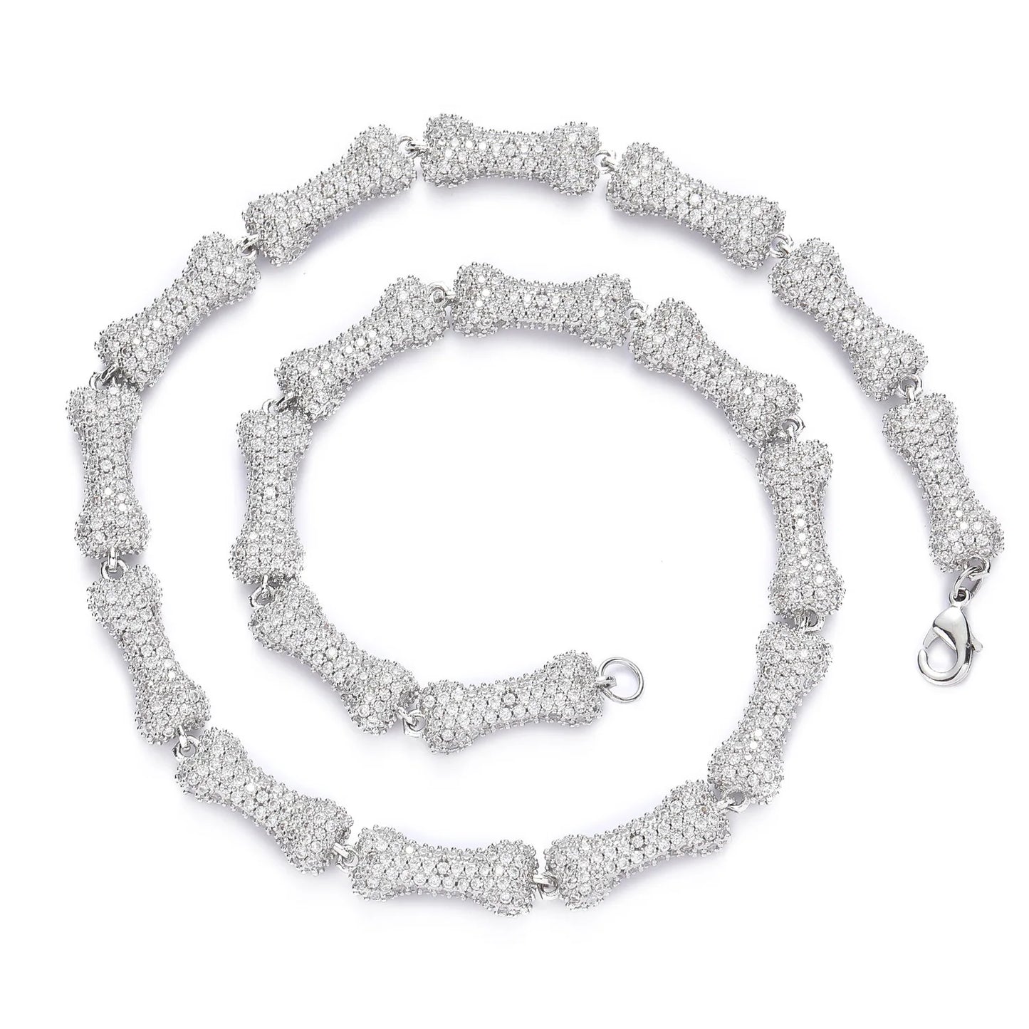 2025 Men's Hip Hop Bone Jewelry Necklace 10mm Cuban Chain with Micro Pave Pink CZ Stone Fashionable Sweater Choker