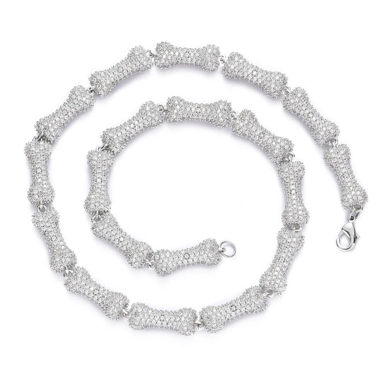 2025 Men's Hip Hop Bone Jewelry Necklace 10mm Cuban Chain with Micro Pave Pink CZ Stone Fashionable Sweater Choker