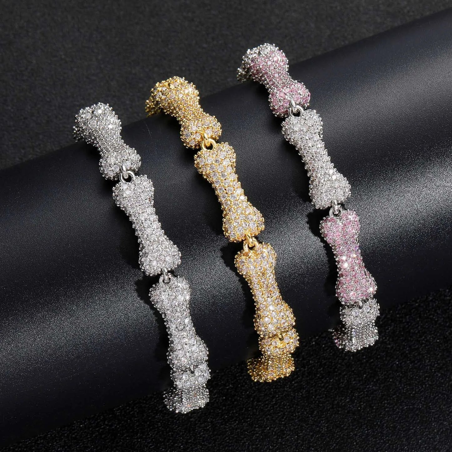 2025 Men's Hip Hop Bone Jewelry Necklace 10mm Cuban Chain with Micro Pave Pink CZ Stone Fashionable Sweater Choker