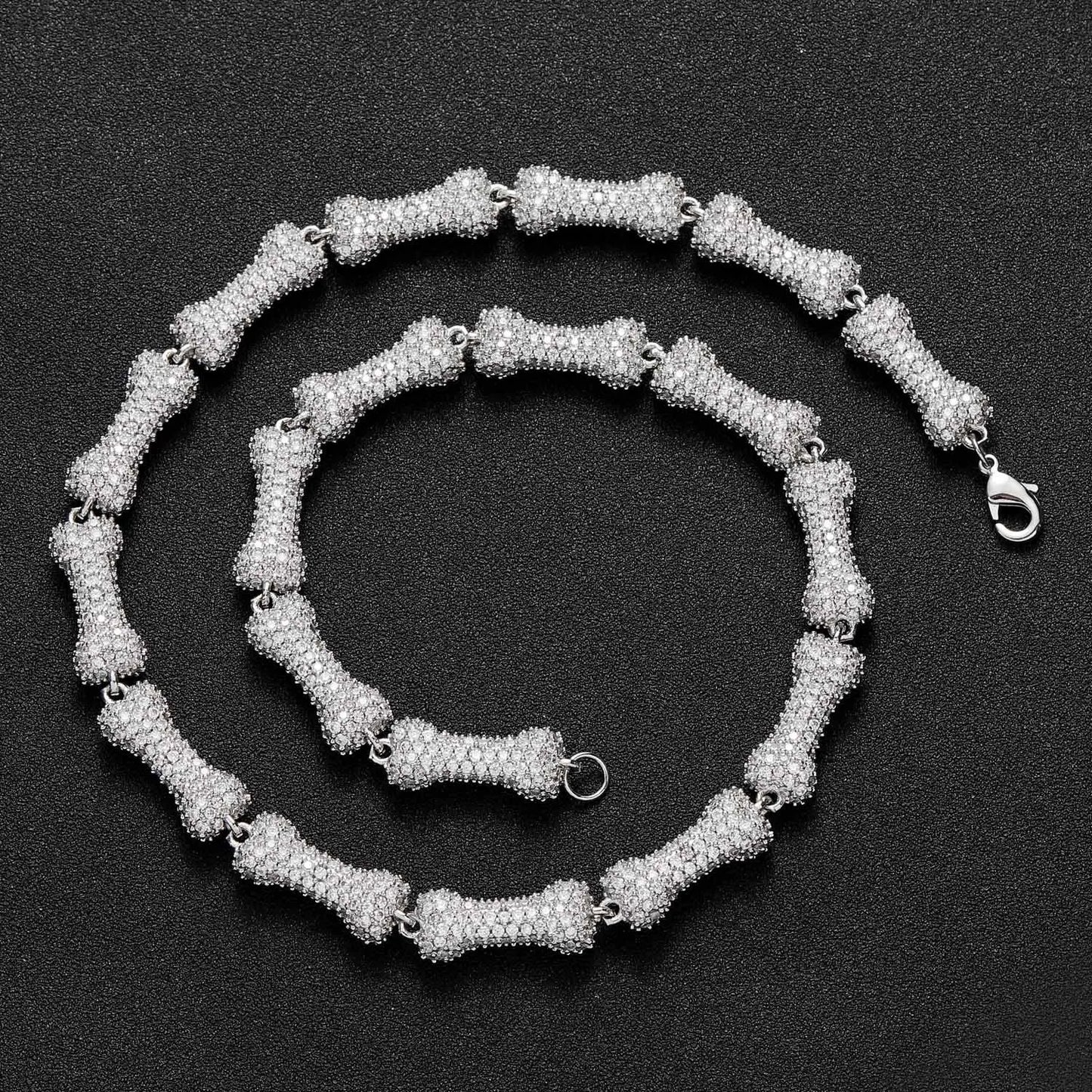 2025 Men's Hip Hop Bone Jewelry Necklace 10mm Cuban Chain with Micro Pave Pink CZ Stone Fashionable Sweater Choker